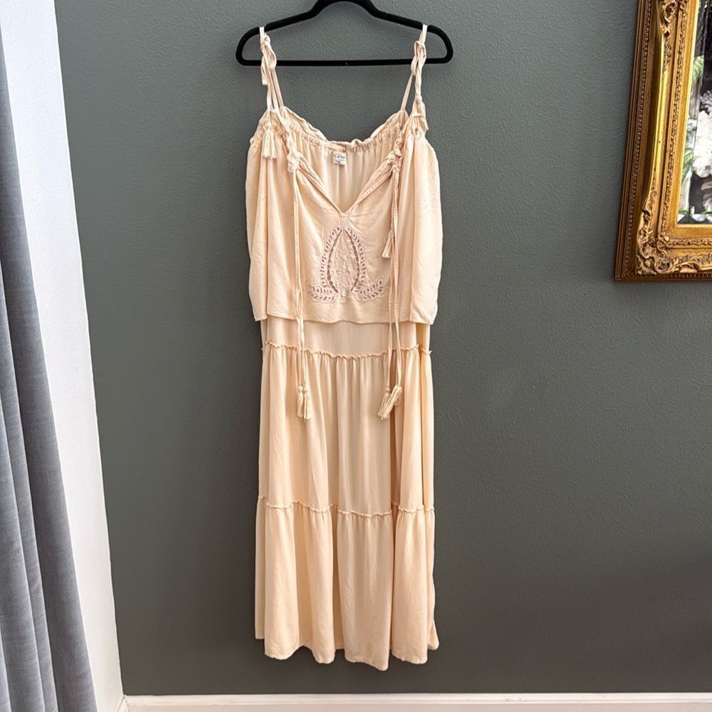 Fillyboo Dreamers Beige Tiered Tassel Dress Womens XS
